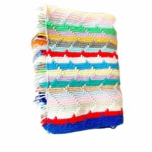 Vintage Hand Knit Multicolor Throw Blanket